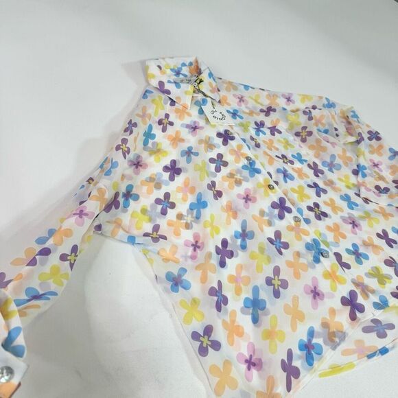 Lili Sidonio Shirt Blouse Women Retro Small Bright Floral Sheer New Button Down - Picture 3 of 11
